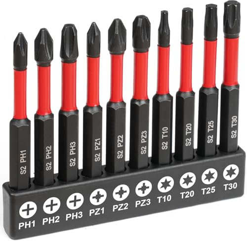 flintronic Set de 10 embouts Pozi en acier S2, Jeu de Embouts Tournevis Torx Professionnels, tiges hexagonales 1/4, 10 embouts 70 mm sans trous, PH1 PH2 PH3 PZ1 PZ2, PZ3 T10 T20 T25 T30