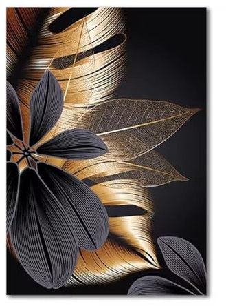 Zuooyi Peinture par Numéro Adulte Feuilles, Or Noir DIY Peinture Acrylique pour Enfant Débutants, Kit de Peinture à l'huile sur Toile Bricolage pour Décoration Maison 40x50cm (Cadre DIY)