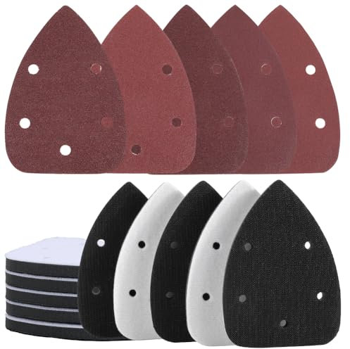 GORGECRAFT 10pz Tampone di Interfaccia per Levigatura Dettagliata Marrone Nero in Ossido di Alluminio di Ricambio Triangolo per Levigatrice Abrasiva con 5 Fori per Flessibilità Bilanciamento della