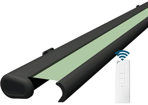 Eclipse Vollkassettenmarkise elektrisch 4x3 m anthrazites Gehäuse Markise Balkon Terrassenüberdachung Gelenkarm Polyacryltuch UV-Schutz 50+ Smarthome-fähiger Dooya Motor, Markisentuch: Linde