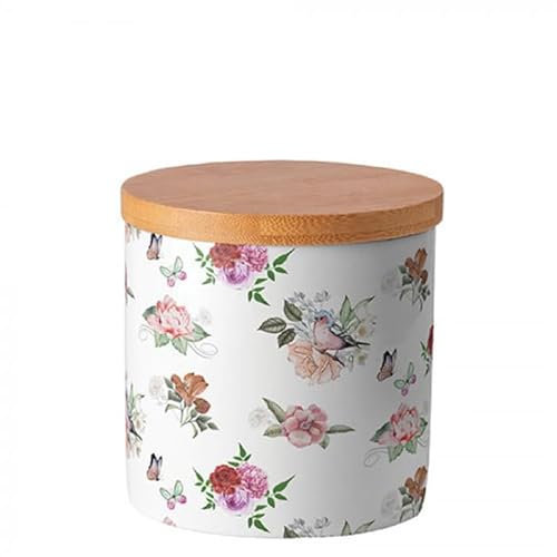 Ambiente Fine Bone China Porzellan Dose mit Bambus Deckel 0,46 l Inhalt Kaffee/Tee/Gebäckdose Rosen Retro Vintage Landhaus