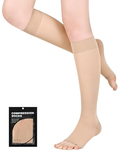 Evolyline Kompressionsstrümpfe Damen Herren 18-22 mmHg Klasse 1, Waden Offene Zehe Stützstrümpfe Kompressionssocken Thrombosestrümpfe Abgestufte Unterstützung ödeme