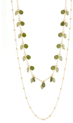 Bulinlin Damen Lange Kette Gold Lange Perlen Statement Kette Gold Modeschmuck Geburtstagsgeschenk für Frauen(Green)