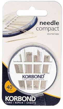 KORBOND 40 Piece Sewing Needle Compact - Needle Assortment for a Multitude of Hand Sewing, Betweens Tapestry & Darning Needles, Silver