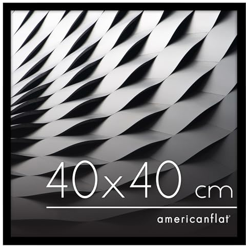 Americanflat Bilderrahmen 40x40 cm - schmaler Bilderrahmen quadratisch 40x40 cm mit Plexi-Scheibe - Fotorahmen mit integrierter Aufhängung für Wandmontage - Schwarz