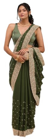 Yashika Sari Vichitra en soie avec bordure brodée et chemisier non cousu | Sari Bollywood | Nouveau Sari | Sari | Sari | Sari | Sari | Sari de designer (AZ-YS-OG-LADYQUEEN-Parent)
