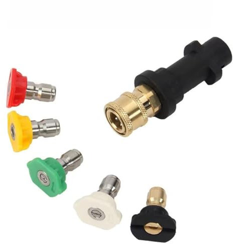 Pressure Washer Adapter, 1/4'' Quick Connect Adapter for Karcher K2 K3 K4 K5 K6 K7 with 5 Power Nozzle Tips Multiple Degree