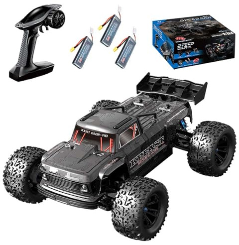 Ledovan 1:12 Ferngesteuertes Auto 70KM/H Bürstenloser Motor für Erwachsene, Wasserdicht Monster Trucks, 4WD Hochgeschwindigkeits RC Offroad Truck, 3 Batterien KF16(Schwarz)