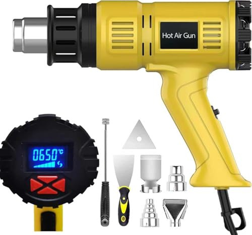 STEUGO Heat Gun 2000W 142℉~1112℉（60℃- 600℃）Fast Heating Heavy Duty Hot Air Gun Kit Variable Temperature Control Overload Protection with 4 Nozzles for Crafts, Shrinking PVC, LED Display(220V)