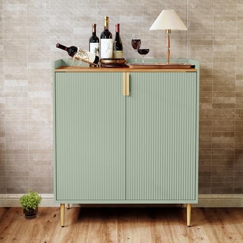 HOLTICO Weinschrank mit Weinregalen für 9 Flaschen, Barschrank Moderne Kaffeetresen-Schrank, Alkoholschrank Flaschenregal Holz, Sideboard-Buffetschrank für Küche, Esszimmer, Wohnzimmer(Salbeigrün)