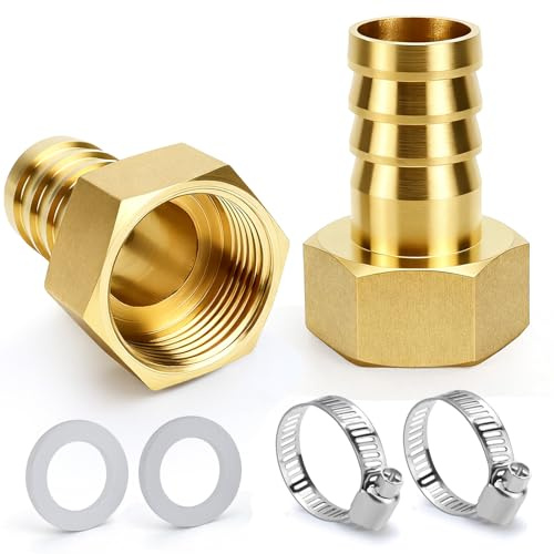 Conector de Manguera de Latón de 3/4 de Pulgada Espiga de Manguera de 19 mm 2 Piezas con Púas Rosca Interna con Sello de Goma y Abrazaderas para Conexiones de Tuberías