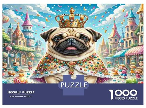 Pug Adult Jigsaws 1000 Piece Dog in Magical Flowers Hard Difficult Challenging Brainteasing 52x38cm/1000pcs