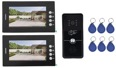Aoaoy 7 Inch HD Display Video Intercom Entry System with 2 Units, CMOS Image Sensor, Energy Efficient Design, ABS Material, 4-Wire Wiring Method, 6 Access Cards for Villa (UK Plug)