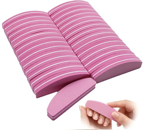 30PCS Nail Buffer Blocks for Gel and Acrylic Nails, Double Sided Half Moon Shape Nail Files for Manicure, Salon Home Use