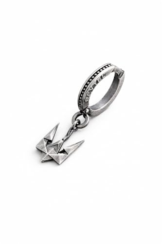 Ohrring - Ring DREIZACK DER UKRAINE aus Sterlingsilber 925 – Länge 2,65 cm, Dreizack 1,05 x 0,7 cm – Stilvolles Einzelstück mit nationalem Symbol – Silber-Accessoire für Männer