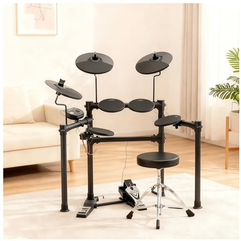Elektrisches Schlagzeug Set - 10 Kits, 128 Sounds, USB MIDI Unterstützung, Silent Silikon Heads, Inklusive Becken, Drumsticks, Kopfhörer, Ideal für Anfänger und Kinder