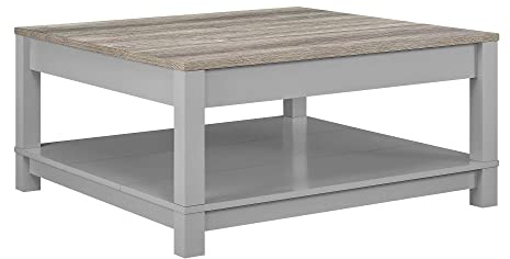 Carver Couchtisch aus MDF Grau, 89 x 89 x 43 cm, Wohnzimmertisch mit Ablagefach, moderner Couchtisch für Wohnzimmer, Lounge und Wohnbereich