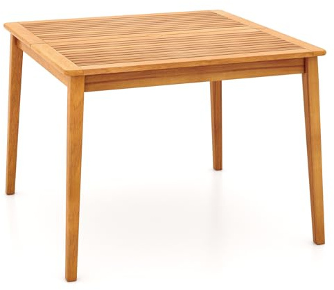 FANTASK Gartentisch aus Akazienholz, 100x100cm, Outdoor Holztisch mit Schirmloch für 4 Personen, quadratischer Esstisch, Balkontisch für Balkon, Garten, Terrasse