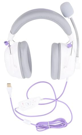 Topiky Wired USB Gaming Headset, HiFi 7.1 Surround Sound Audio, Noise Canceling Microphone, Lightweight Comfort Over Ear Headphones for PC Gaming (White)