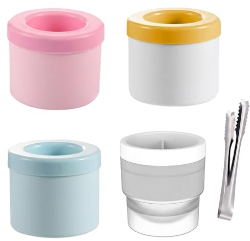 3 PCS Mini Ice Cube Trays in Pink Yellow Blue with 16cm Tongs and White Ball Cup, Compact Maker for Beverages, Reusable Mini Trays