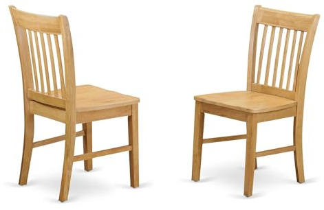 East West Furniture NFC-OAK-W Norfolk Dining Chairs - Slat Back Wooden Seat Chairs, Set of 2, Oak