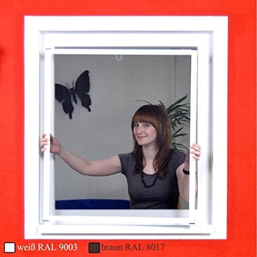Premium Slim Fliegengitter für Fenster als Alubausatz mit Fiberglasgewebe - Profi Insektenschutz - 150 cm x 160 cm | brauner Rahmen