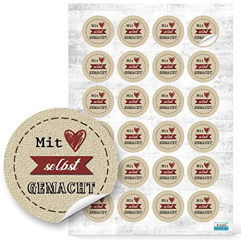 Logbuch-Verlag 24 Aufkleber Selbstmacht mit Liebe Wort Text Marmeladen Gläser Flaschen rund 4 cm give-away 4 cm