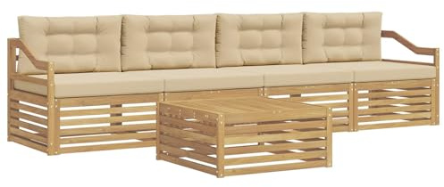 vidaXL Outdoor-Sofagarnitur 5 pcs Weiß und Beige Massivholz Akazie, Gartenmöbel, Moderne Sitzgruppe, L-förmiges Sofa für Terrasse, relaxen im Lounge-Stil