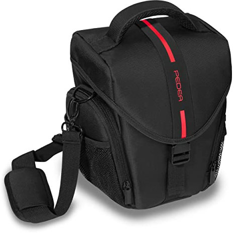 Pedea Kameratasche Essex für Spiegelreflexkamera DSLR SLR Fototasche für DLSM Systemkamera Objektive und Zubehör mit Regenschutzhülle, Gr. L rot