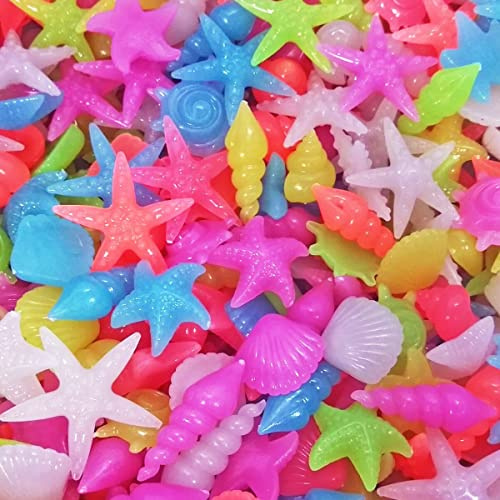 Colorful Aquarium Decorative Pebble Stones, Glow in the Dark Rocks for Garden, Yard, Fish Tank, Fish Bowl, Vase, Party, Handmade Crafts Decoration, Mixed Color Luminous Gravels (70pcs Mixed Color)