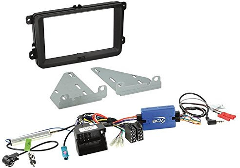 1 DIN Radio Einbauset mit Lenkradfernbedienung für Skoda Superb 2 (3T) Kombi 2010-2015 schwarz