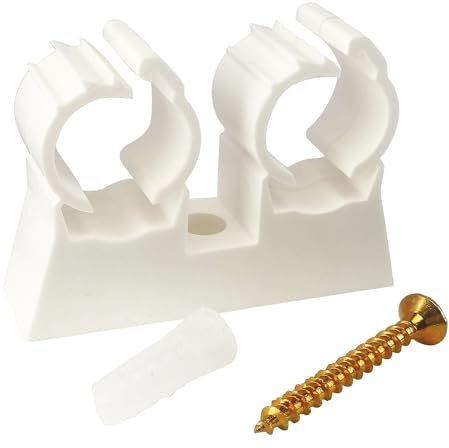 SOMATHERM FOR YOU, Attaches de fixation doubles pour tubes Ø20 mm - Lot de 10 - Support en plastique avec vis et chevilles incluses - Idéal pour maintenir 2 tubes de diamètre 20 mm