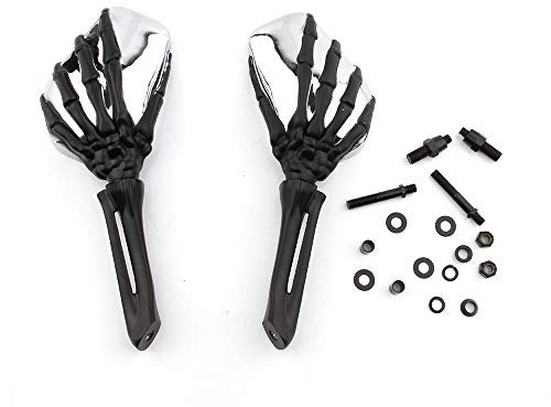 Motorrad Universal Schädel alle Aluminiumlegierung Skeleton Rückspiegel für Intruder Volusia/Yamaha/Shadow (Schwarzes Chrom)