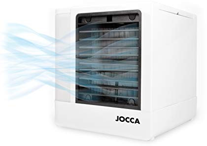 JOCCA - Mini climatizador de aire frío y función humidificadora con USB| 14.8x14.5X14CM| Con 7 tipos de luces| Hasta 8 Horas de Duración
