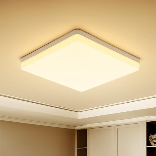Yafido LED Square Ceiling Light Fitting 48W 4320LM, Warm White 3000K, IP44 Waterproof, 30CM Modern Ultra Bright Lighting Fixture 220V for Kitchen Living Room Roof Office