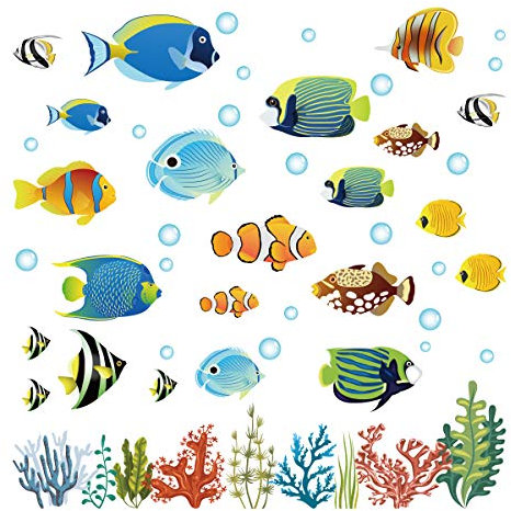decalmile Wandtattoo Tropischer Fisch Wandsticker Unter dem Meer Wandaufkleber Kinderzimmer Badezimmer Schlafzimmer Wanddeko