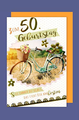 50 Geburtstag Karte Grußkarte Fahrrad Natur Foliendruck 16x11cm