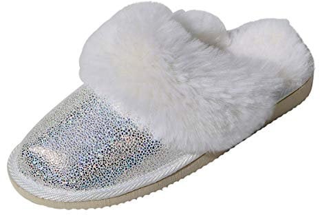 Hollert Damen Lammfell Hausschuhe Malibu Glitzer Pantoffeln Fellschuhe Puschen Pantoletten Slipper echt Merino Schaffell warm atmungsaktiv bequem Schuhgröße 40, Farbe Weiß