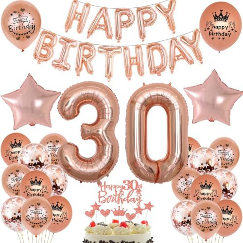 Luftballon 30. Geburtstag frau Rosegold deko Folienballon 30 jahre Geburtstags deko frau Rosegold set happy Birthday 30 Geburtstagsdeko Ballon 30 jahre Geburtstag Dekoration Frauen set（30）