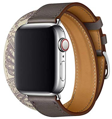 Compatible avec Apple Watch Bracelet 38 mm, 45 mm, Bracelet en cuir véritable Double Tour Slim de rechange pour iWatch Série 7 6 SE 5 4 3 2 1 Bracelets en cuir gris blanc # 11 38 mm/40 mm/41 mm