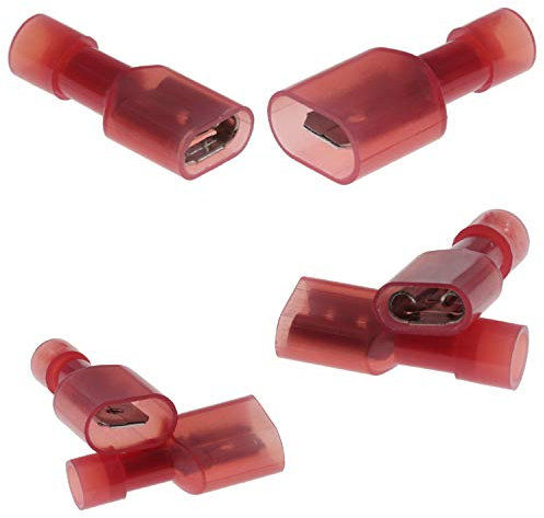 100-tlg Flachstecker & Hülsen Rot 6.3mm mit Nylon Isolierung Kabel Stecker Kabelschuh