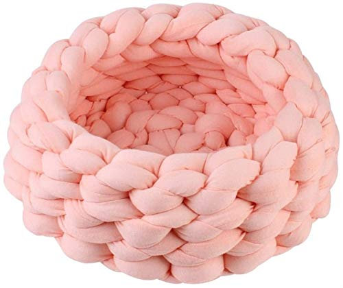 Handgemachte Geflochtene Hundebett Katzenkorb Flauschig, Schöne Mutige Moderne Design Runde Waschbar Katzenkörbchen, Cotton Soft Cat Hundebett Füllkern Pet Mat (Color : Leather Pink, Size : 30CM)