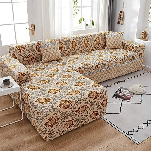 Hiser Sofabezug 2er Set L-förmige Stretch-Sofabezüge Sofa Überwürfe Elastischer Antirutsch Couchbezug Sesselbezug Eck Stretch Sofabezug Möbelschutz (luxuriös,2 Sitze + 3 Sitze)