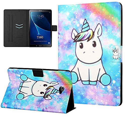 CasaFuny Hülle für Samsung Galaxy Tab A 10.1 2016 (T580/T585) Tablette Schutzhülle Ultradünne Hülle mit Ständer und Kartenschlitz und Auto Schlaf/Wachen für Samsung Galaxy Tab A6 10.1,Einhorn