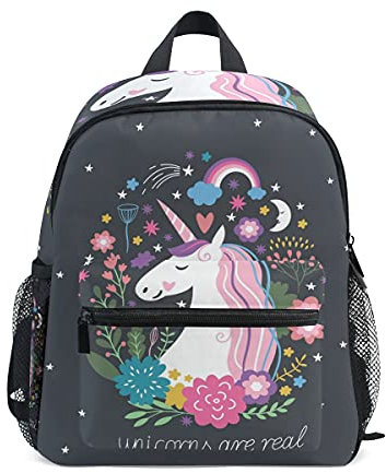 Kinder-Rucksack für Mädchen und Jungen, mit Einhorn-Blumenmuster, mit Brustgurt und Flaschenhalter, Rucksack für Vorschule, Kindergarten, leicht