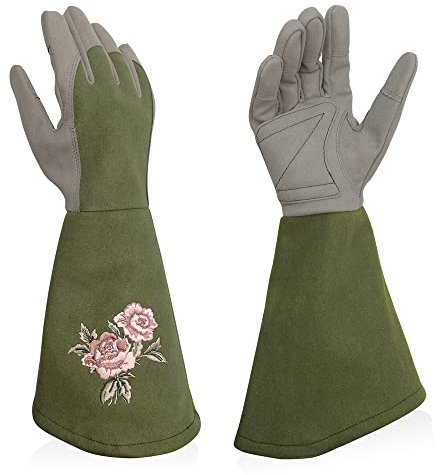 Intra-FIT Rosenhandschuhe, Damen Gartenhandschuhe, Strauchhandschuhe aus Kunstleder mit Rundumschutz vor Dornen, lange Arbeitshandschuhe mit Stichfest Durchstichfest für Gartenarbeiten