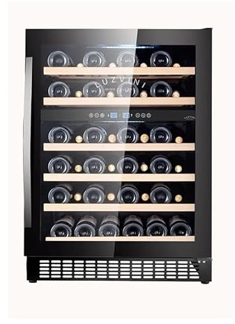 Vinoteca integrable LuzVini LV45. 2 zonas. Capacidad de 45 botellas, bajo consumo energético 116 kWh, refrigeración mediante compresor y 6 estantes deslizantes de madera de haya