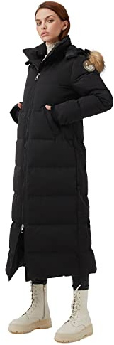 Fitouch Waukee lång dunkappa parkas jacka | 700+ fyllningseffekt | Full längd, Jet svart-mitten av vaden mjukt skal, XL