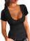 Onsoyours Damen Top Strickshirts Sexy Kurzarm Elegant Strickoberteil Top T Shirt Slim Fit Oberteile V Ausschnitt Ribbed Tunika B Schwarz L