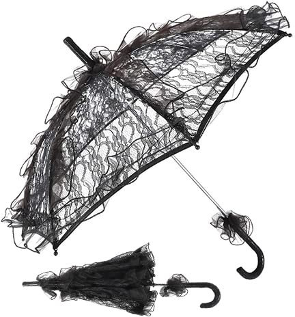 Carnavalife Paraguas Mujer de Encaje para Boda y Cosplay, Regalos Romanticos para Mujer, Accesorios para Disfraces 80s, 55cm y 75cm (55cm, Negro)